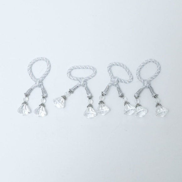 set of 4 silver toned curtain ties holders tieback retro holidays crystal dangle - Picture 1 of 3